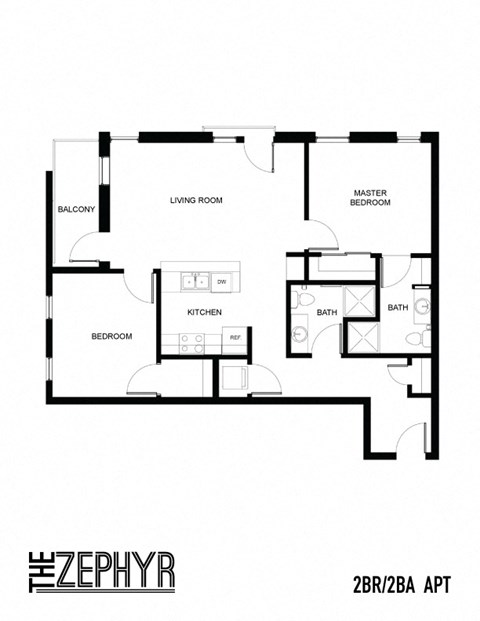 Floor plan for 2 beds, 2 baths